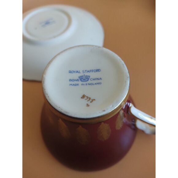Vintage Royal Stafford Bone China Corset Cup & Saucer Set Burnt Orange with gold - Picture 10 of 13